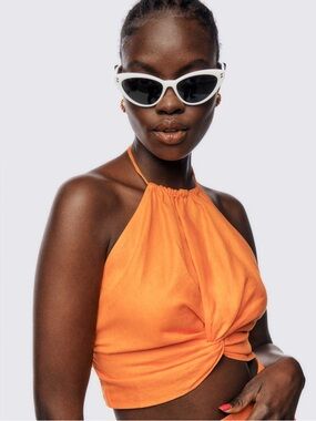 100% Linen Halter Tie Crop Top